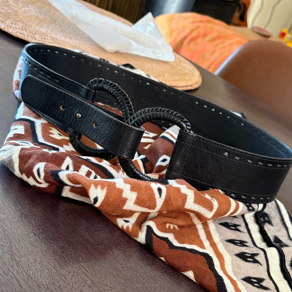 Linea Pelle Black Double Ring Leather Belt